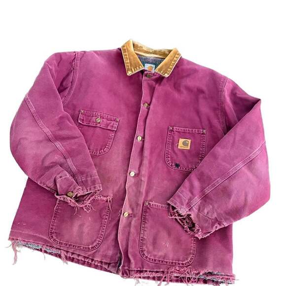 Vintage Carhartt Detroit Blanket Lined Jacket Distressed Purple Plum Pink Large - Picture 2 of 9